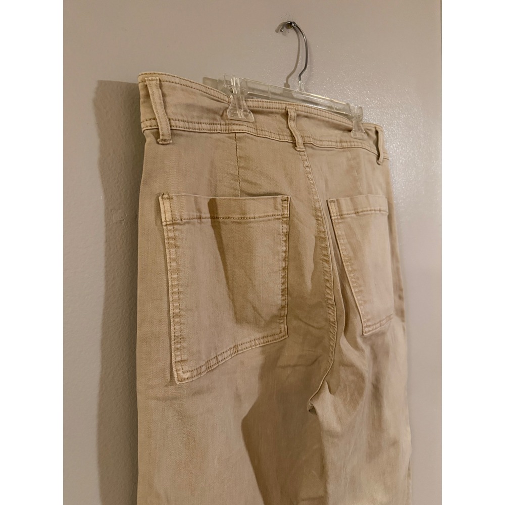 OAT New York Womens High Rise Wide Leg Raw Hem Pants Tan Khaki Size 12/31 - Picture 8 of 10